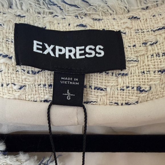 Express Neutral Cream Tweed Fringe Open-Front Blazer - Picture 2 of 3